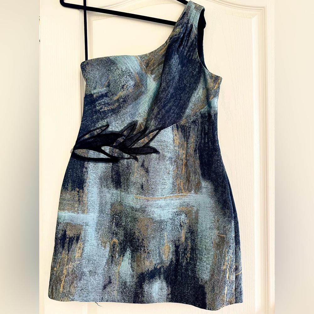 Nine West Women's Light Blue Silver One-Shoulder Cut Out Cocktail Dress 14 NWOT